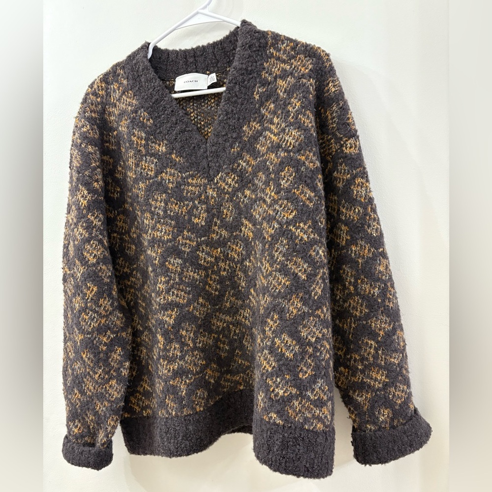 Vintage Coach Charcoal & Camel Patterned V-Neck oversized Sweater - large